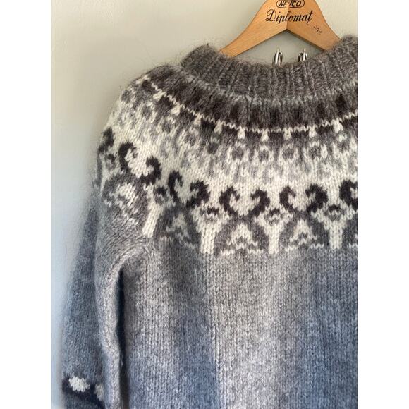 Vintage Hand Knit Wool Icelandic Nordic Sweater Gray Large - Picture 1 of 4